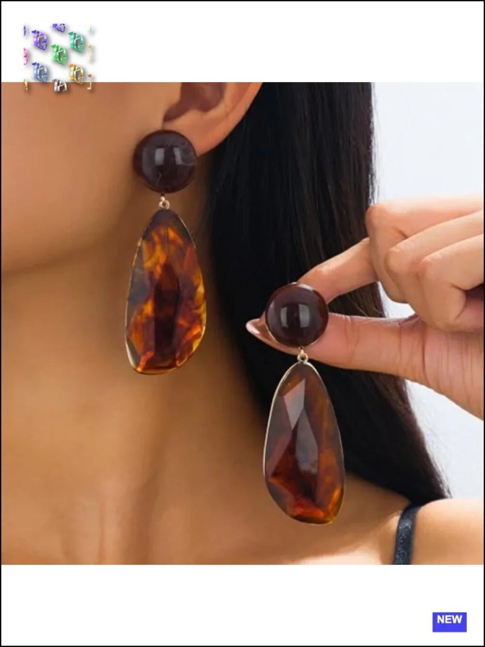 Vintage Water Drop Resin Drop Dangle Earrings Chunky Geometric Boho Studs